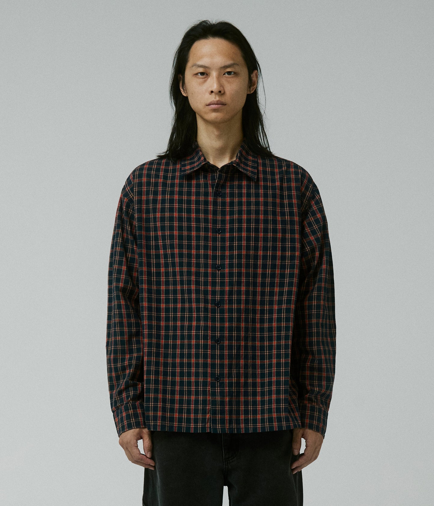VIVIAN CHECK LS SHIRT // NAVY