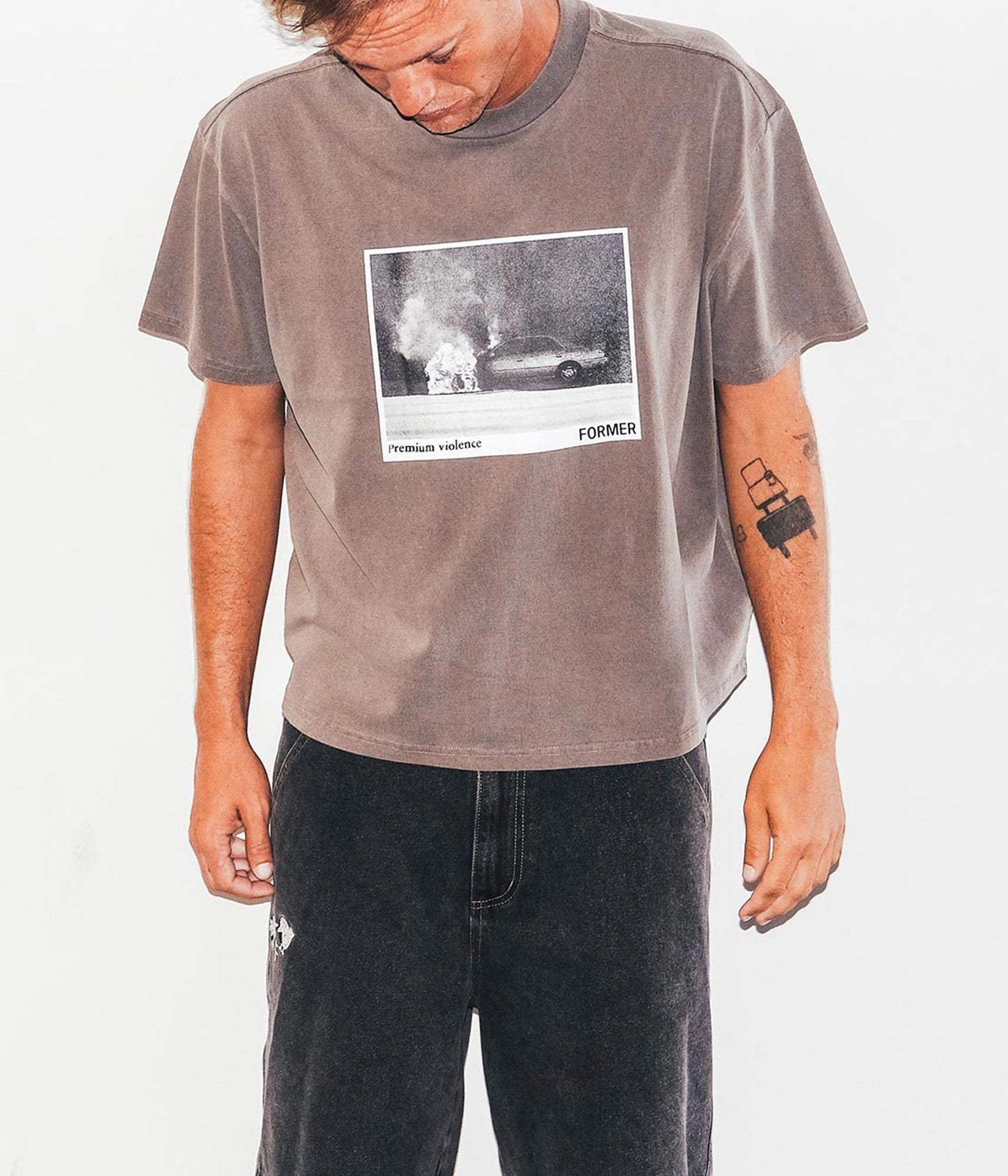 FORMER Ignite Boxy T-shirt in WASHED BROWN - Destroyed By Dane Collection