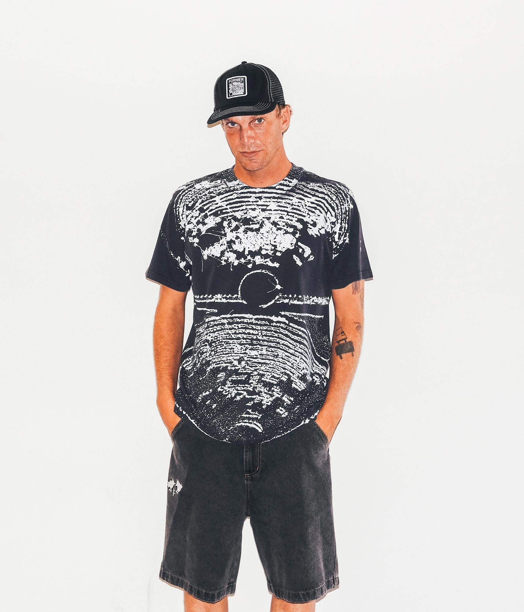 FORMER All Over Crux Scam T-shirt in MERCH BLACK - Destroyed By Dane Collection